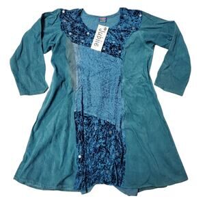 Y2k Fairycore Dress Blue Asymmetrical Mixed Fabric Boho Deadstock - Size Large